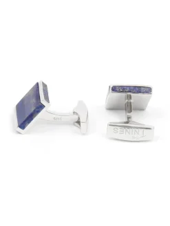 Boutons de manchette argent massif et lapis lazuli carrés Minkebe