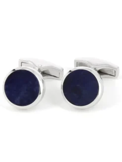 Boutons de manchette argent massif ronds sodalite Saint-Honoré