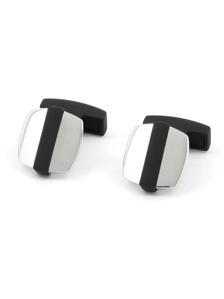 Boutons de manchette carrés argent et noir Rhodes