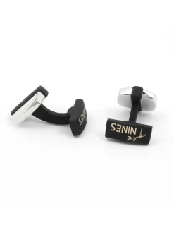 Boutons de manchette carrés argent et noir Rhodes