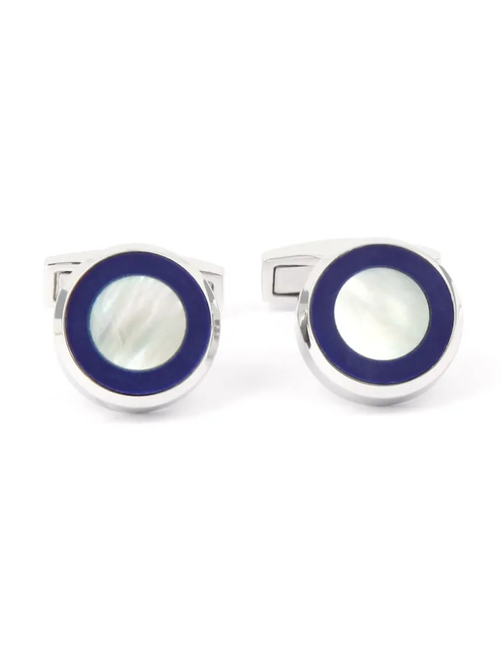Boutons de manchette en argent massif et nacre ronds nui