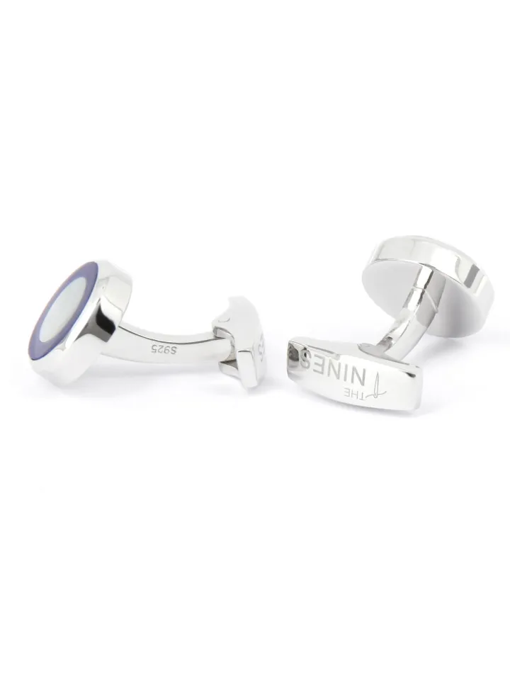Boutons de manchette en argent massif et nacre ronds nui