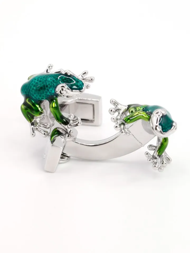 Boutons de manchette grenouilles vertes