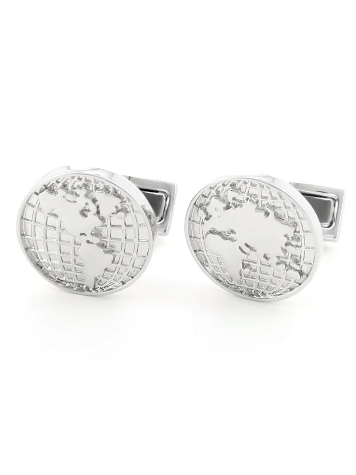 Boutons de manchette mappemonde rhodium globe trotter II