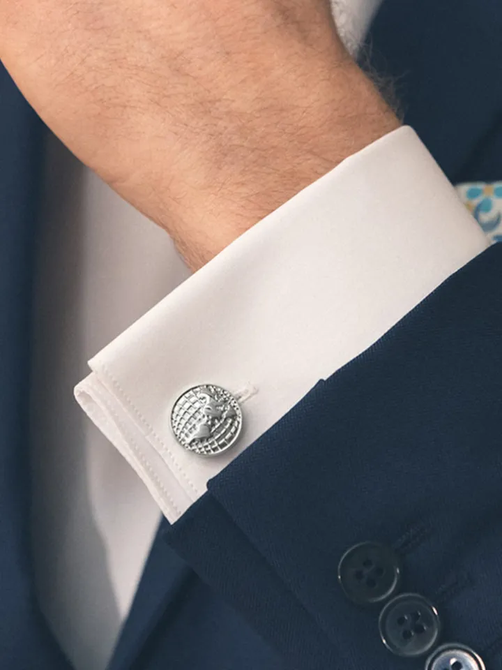 Boutons de manchette mappemonde rhodium globe trotter II