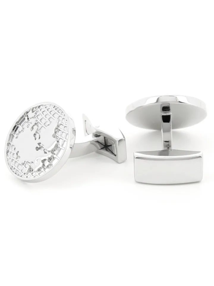 Boutons de manchette mappemonde rhodium globe trotter II