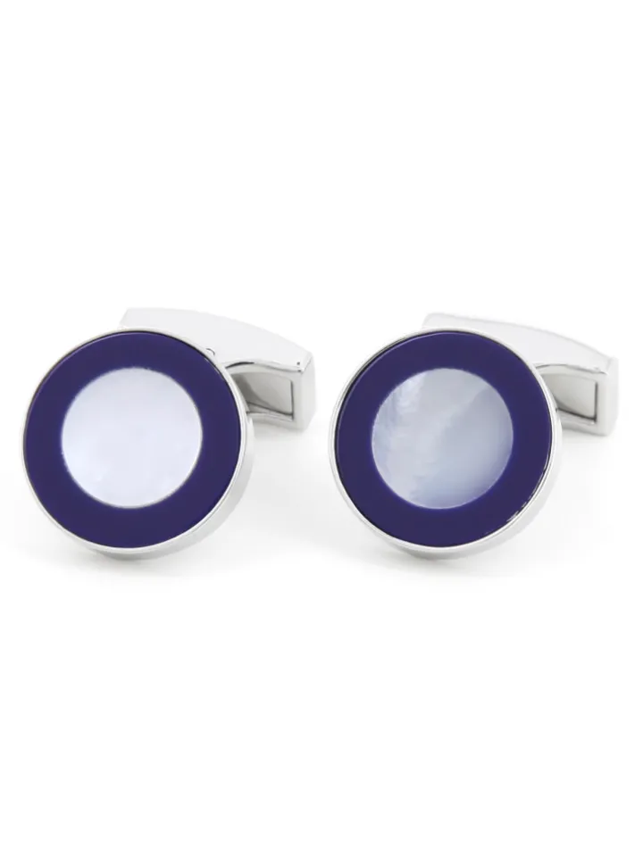 Boutons de manchette nacre ronds bleus Nui