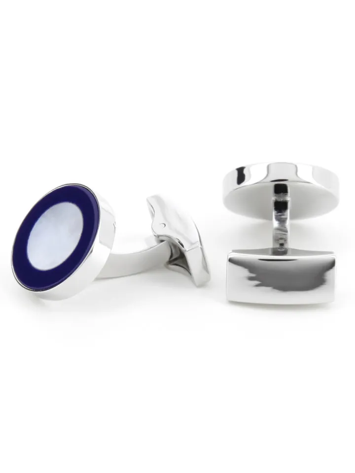 Boutons de manchette nacre ronds bleus Nui
