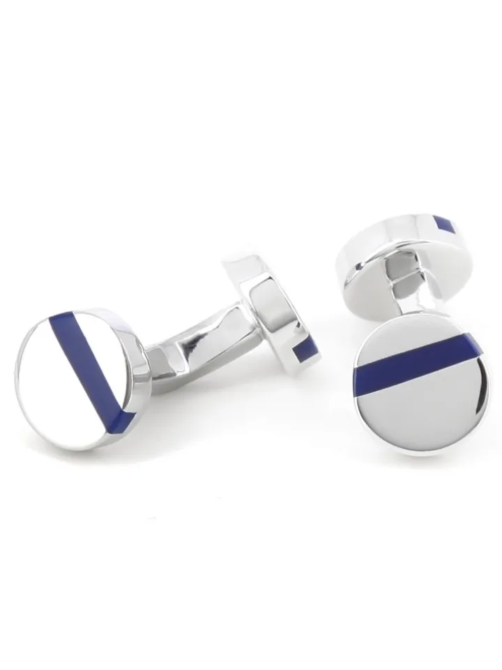 Boutons de manchette ronds bleu marine Madrid