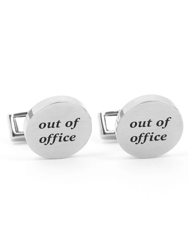 Boutons de manchette ronds gravés out of office