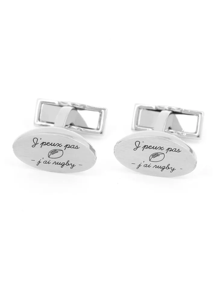 Boutons de manchette rugby "J'peux pas, j'ai rugby"