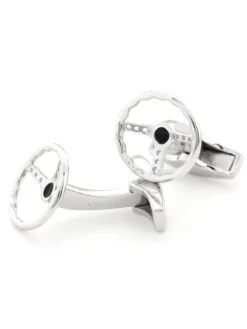 Boutons de manchette volant rétro argent massif Daytona