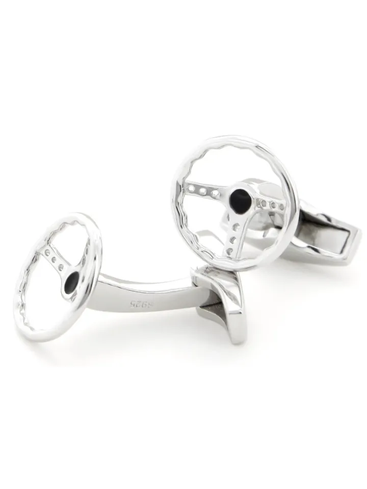 Boutons de manchette volant rétro argent massif Daytona