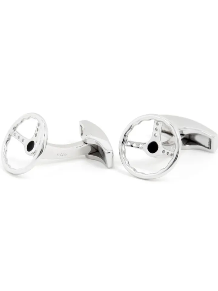 Boutons de manchette volant rétro argent massif Daytona