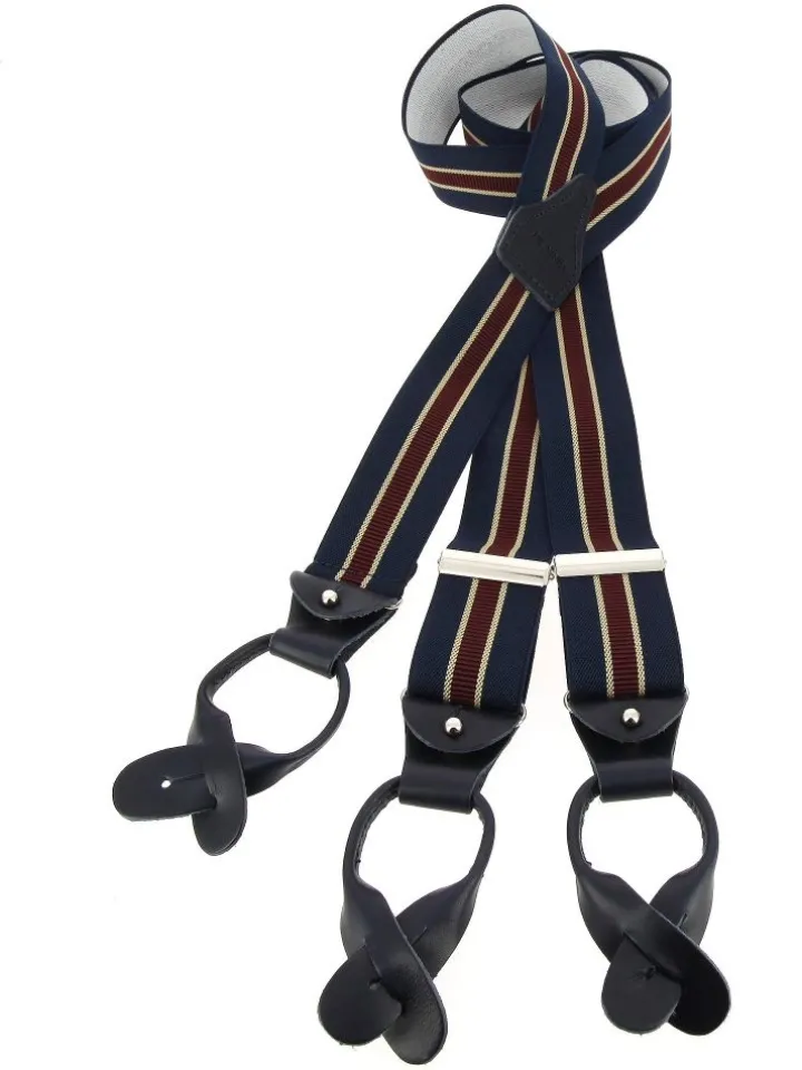 Bretelles homme rayées bleu marine et bordeaux à boutons