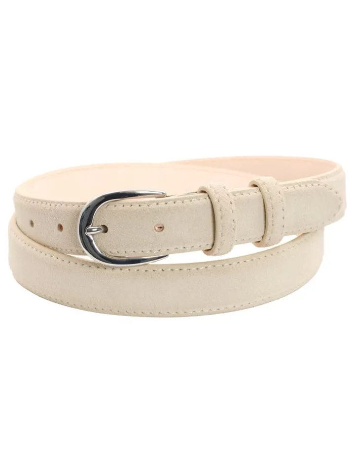 Ceinture fine beige boucle argentée en nubuck - Gab