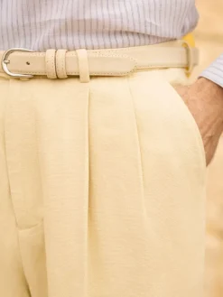Ceinture fine beige boucle argentée en nubuck - Gab