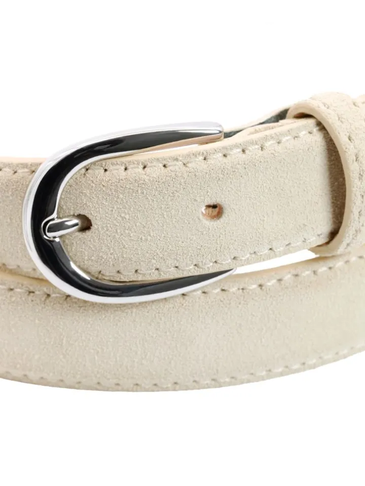 Ceinture fine beige boucle argentée en nubuck - Gab