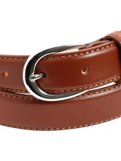 Ceinture fine marron boucle argentée en cuir - Gab