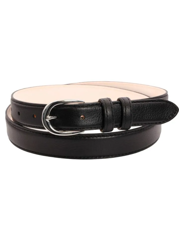 Ceinture fine noire boucle argentée en cuir - Gab