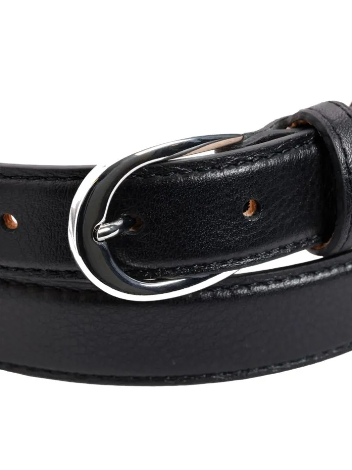 Ceinture fine noire boucle argentée en cuir - Gab