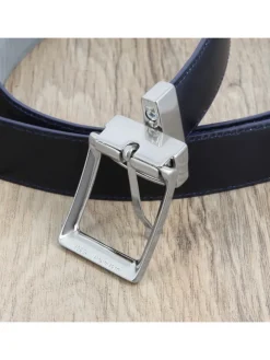 Ceinture réversible bleu marine cuir et gris nubuck - Clint