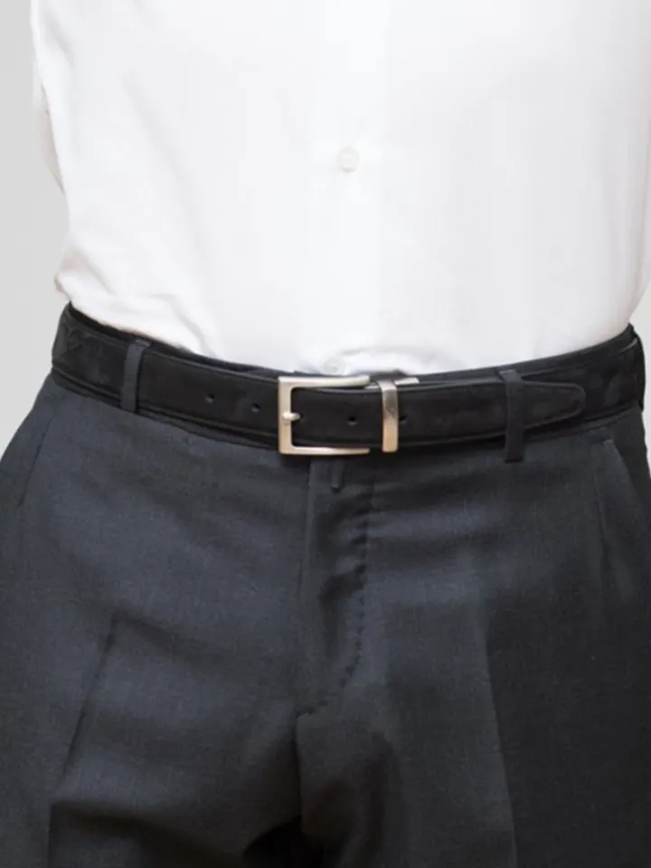 Ceinture réversible noire cuir et nubuck - Clint