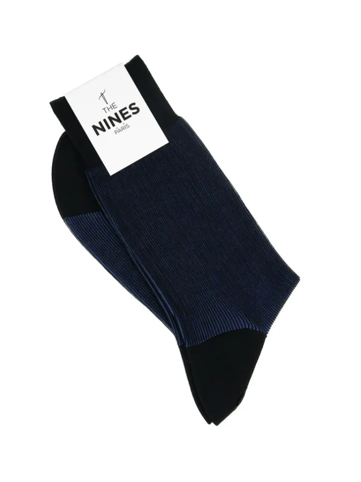 Chaussettes fil d'Écosse striées bleu marine
