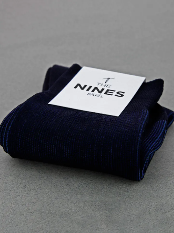 Chaussettes fil d'Écosse striées bleu marine