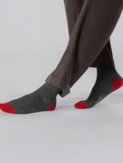 Chaussettes laine et cachemire gris et rouge
