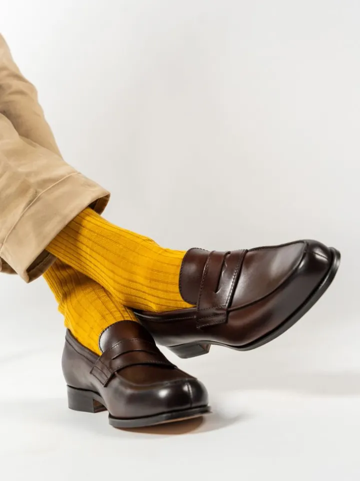 Chaussettes laine vierge jaune moutarde