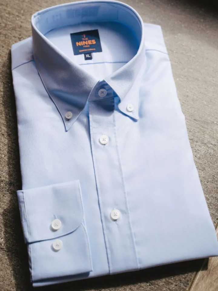 Chemise col américain en oxford bleu ciel