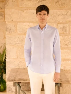 Chemise col américain en oxford bleu ciel
