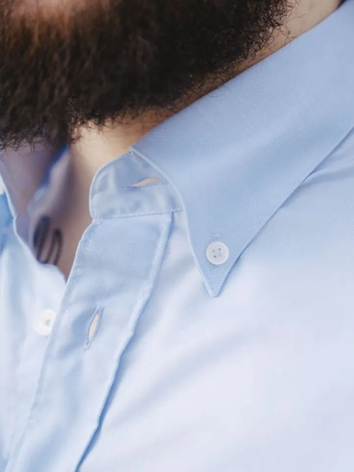 Chemise col américain en oxford bleu ciel