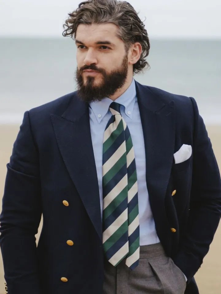 Chemise col américain en oxford bleu ciel
