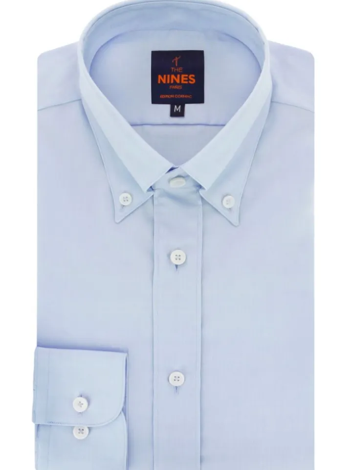 Chemise col américain en oxford bleu ciel