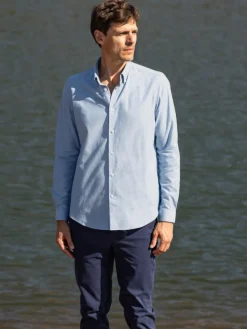 Chemise col américain en oxford japonais bleu ciel