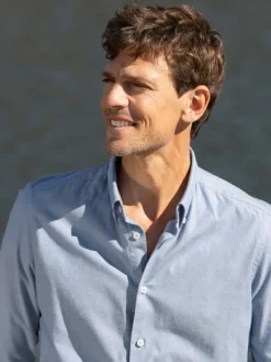 Chemise col américain en oxford japonais bleu ciel