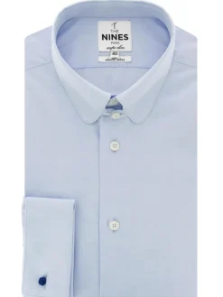 Chemise col anglais bleu ciel à poignets mousquetaire