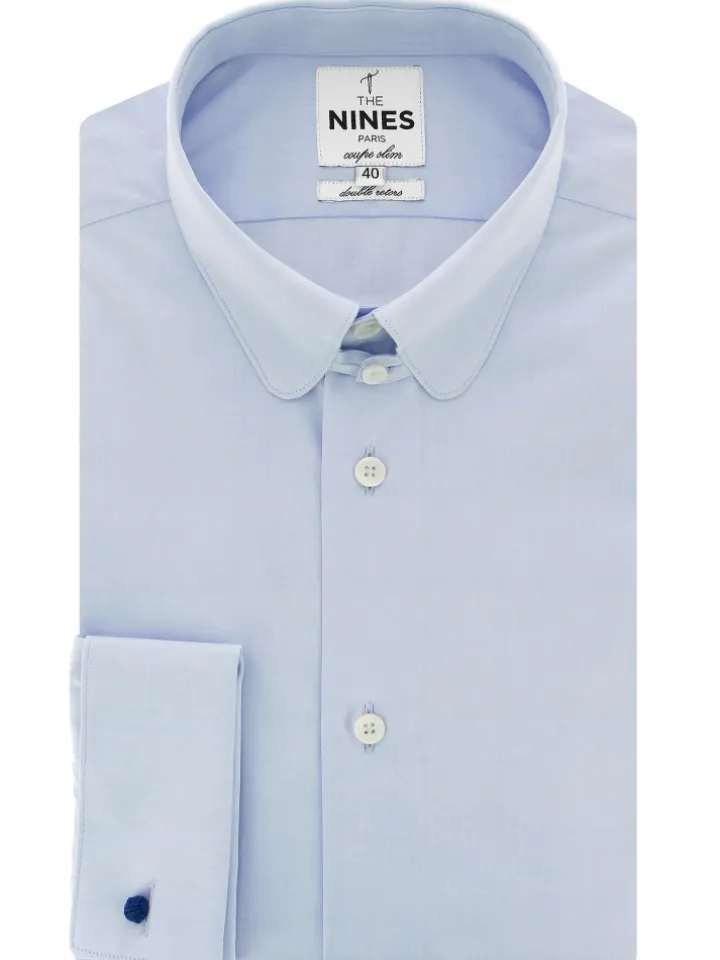 Chemise col anglais bleu ciel à poignets mousquetaire