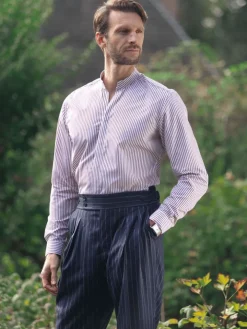Chemise col droit ouvert à rayures bordeaux