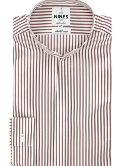 Chemise col droit ouvert à rayures bordeaux