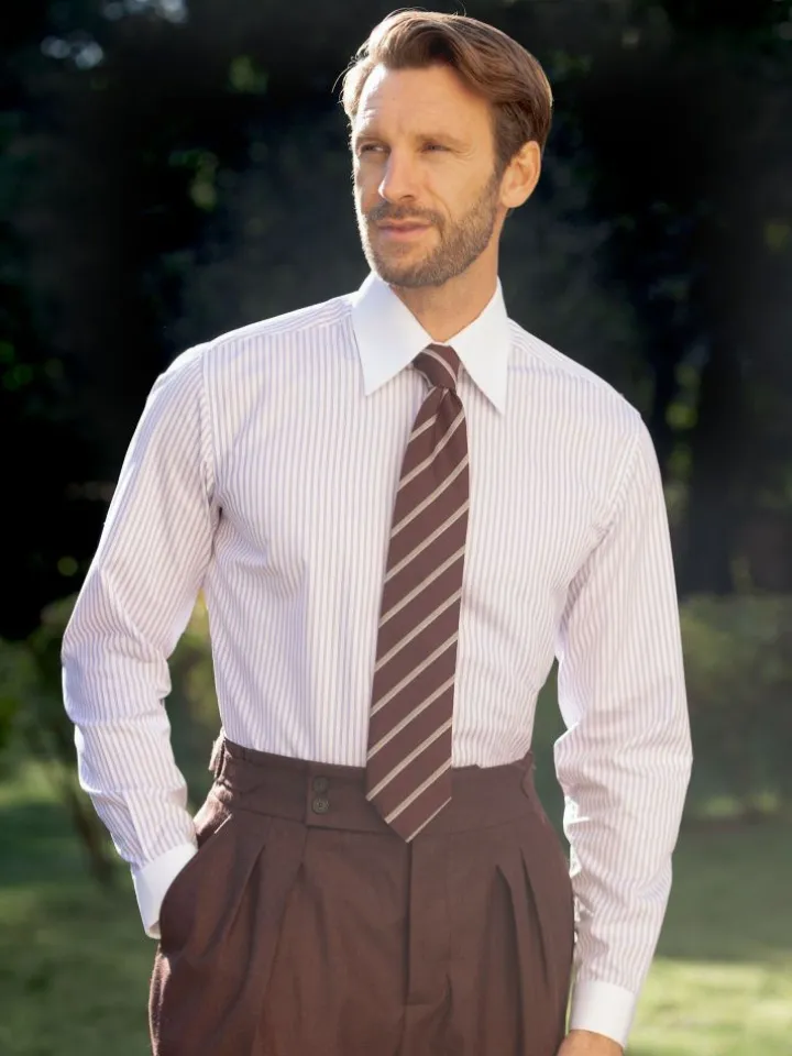 Chemise col français à rayures parme