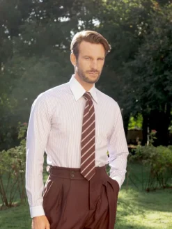 Chemise col français à rayures parme