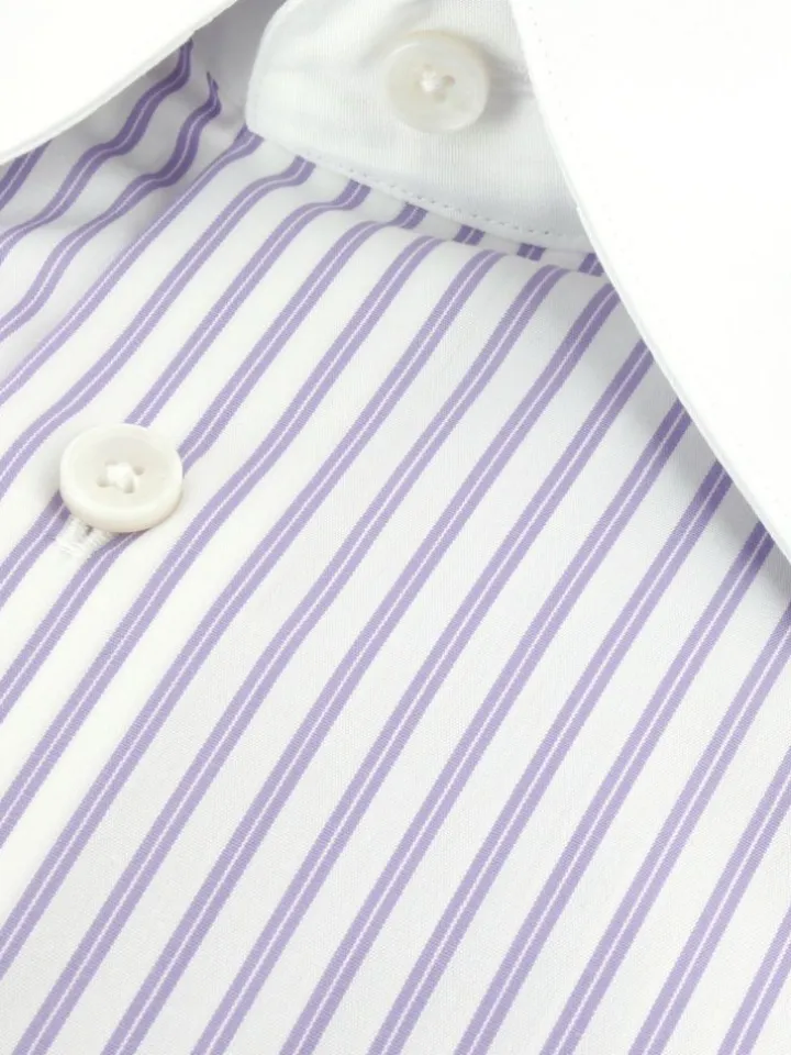 Chemise col français à rayures parme