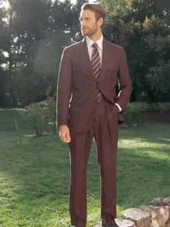 Chemise col français à rayures parme