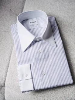 Chemise col français à rayures parme