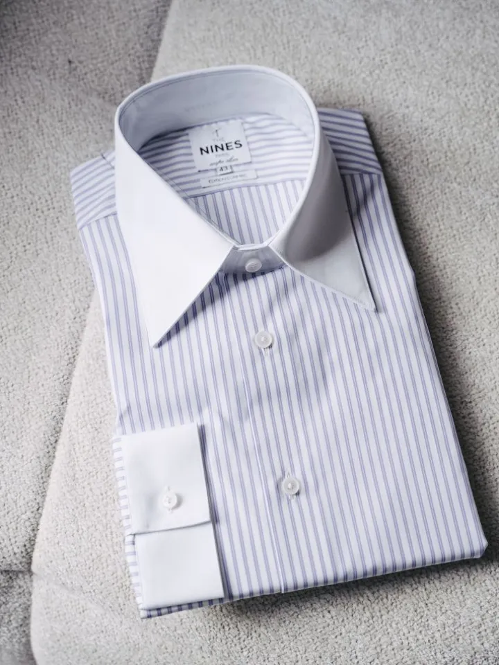 Chemise col français à rayures parme
