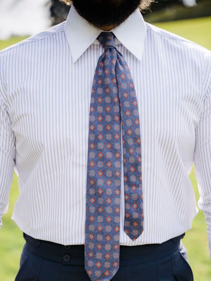 Chemise col français à rayures parme