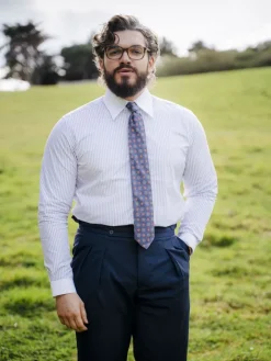 Chemise col français à rayures parme
